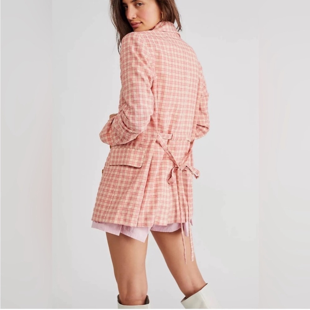 NEW Free People Olivia Gingham Blazer Size S Cream/Pink - Picture 3 of 11